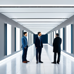 A conceptual art piece illustrating subtle societal dynamics, depicted through a clean, modern architectural space with intersecting and diverging luminous pathways. The scene features abstract human-like forms, fully clothed in professional, modest attire, positioned in thoughtful, natural poses. The overall impression is one of complex social fabric, highlighting connections and slight separations in a harmonious, reflective manner. Perfect anatomy, correct proportions, well-formed hands, proper finger count, natural body proportions. High-resolution, professional photography, soft studio lighting. Safe for work, appropriate content, fully clothed, family-friendly.