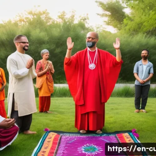 이단 연구 단체와 학문적 기여 - A diverse group of people gathered in a serene outdoor setting, participating in a collective spirit...